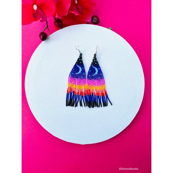 Huichol Earrings Huichol Art Mexican Earrings Hand Beaded Earrings, Flower Earri - Picture 4 of 5